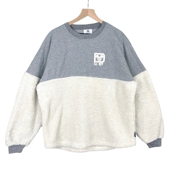 Disney Sweaters - Disney World Spirit Jersey Large Gray Sherpa Colorblock Pullover Cozy Sweater